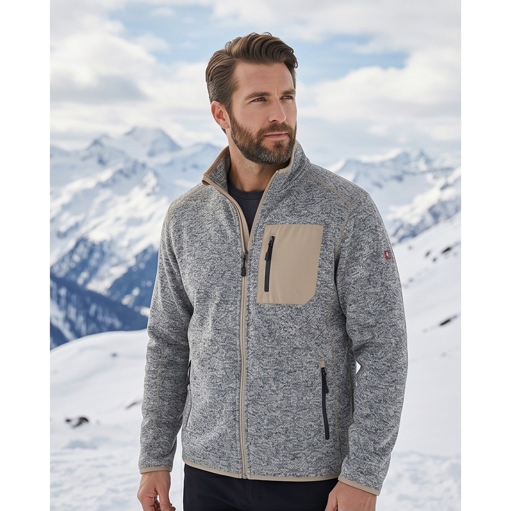 Swiss Tech Mens 2XL Full Zip Heather Gray Beige Sweater Fleece Jacket Utility